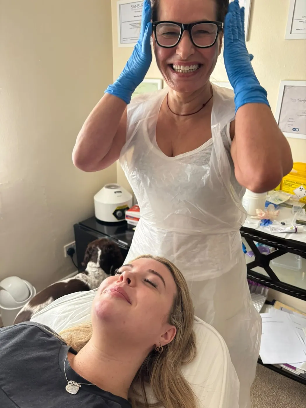 Mel Barge laughing with a relaxed client in Oakham